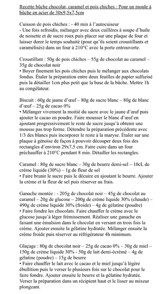 Recette buche chocolat caramel pois chiches Gumi